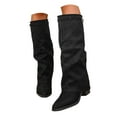 thumbnail image 1 of Women's Fold Over Boots Chunky Heel Slouch Knee High Boots Wide Calf Winter Pull on Dressy Tall Boot, 1 of 8