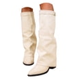 thumbnail image 1 of Women's Fold Over Boots Chunky Heel Slouch Knee High Boots Wide Calf Winter Pull on Dressy Tall Boot, 1 of 9