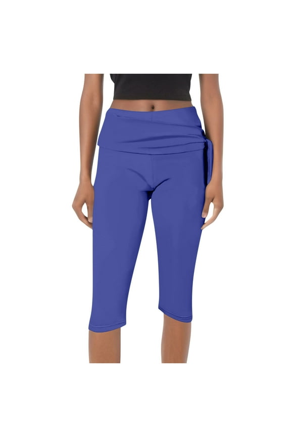 Women's Fold Over Capri Leggings Tummy Control High Waist Workout Yoga Pants Casual Lounge Workout Capris