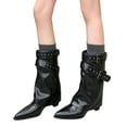 thumbnail image 1 of Women’s Fold Over Knee High Boots Classic Pointed Toe Block Low Heel Wide Calf Booties Fashion Rivet with Buckle Strap Black Size 5.5, 1 of 6