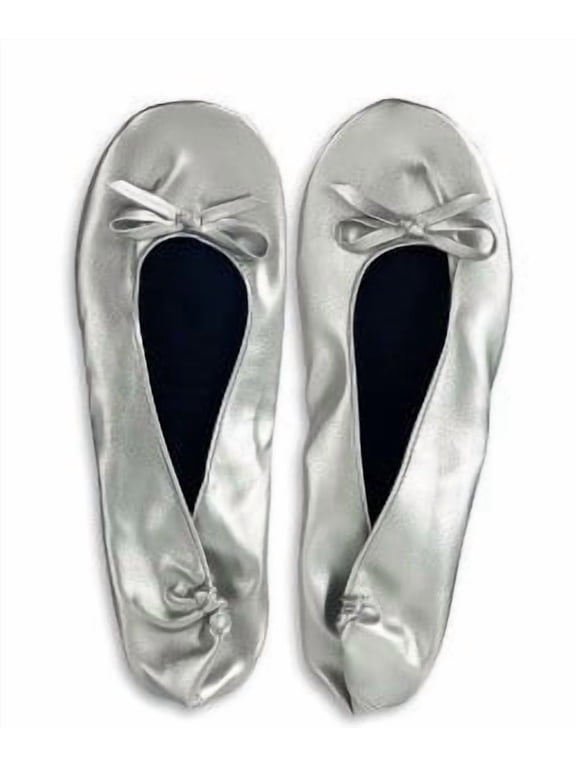 Women's Foldable Ballet Flats Portable Slip-On Shoes (Silver XL)