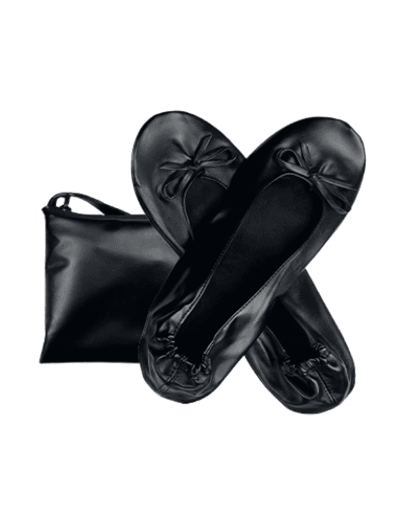 Women's Foldable Ballet Flats Portable Slip-On Shoes for Wedding, Travel, Work & Driving Black L