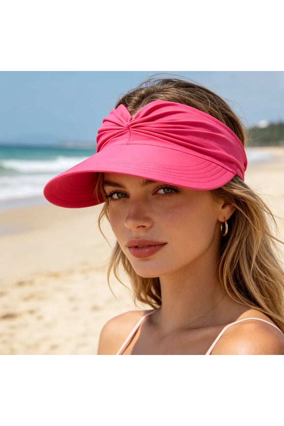 Women's Foldable Beach Sun Visor UPF 50+ Hollow Top Ponytail Friendly Wide Brim Summer Cap,Adjustable Lightweight Breathable Packable Beach Hat for Golf,Running,Outdoor Sports&Travel(Magenta)