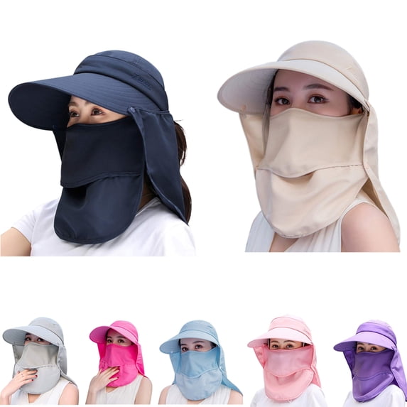 Women's Foldable Fishing Hat Wide Brim UV Protection Summer Ponytail Hat With Detachable Flap/Grey