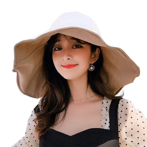Women's Foldable Floppy Contrast Color Travel Beach Sun Visor Wide Brim Sun Hat