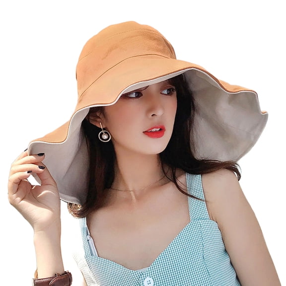 Women's Foldable Floppy Contrast Color Travel Beach Sun Visor Wide Brim Sun Hat
