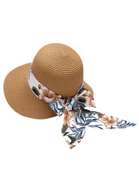 Women's Foldable Straw Beach Hat Wide Brim Floppy Roll Up UPF 50+ Sun Protection Summer