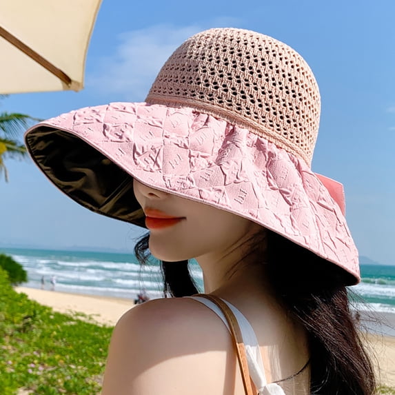 Women's Foldable Straw Bucket Hat - UPF50+ Soft Brim UV Sun Hat for Outdoor & Travel
