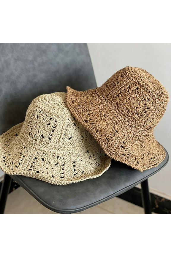 Women's Foldable Straw Sun Hat Wide Brim UPF 50+ Crochet Summer Beach Hat