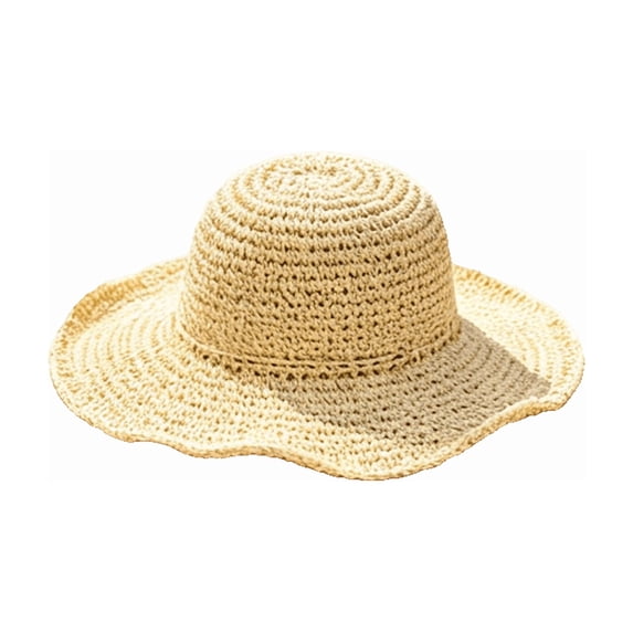 Women's Foldable Wide‑Brim Crochet Straw Sun Hat for Summer Beach Outdoor Activities