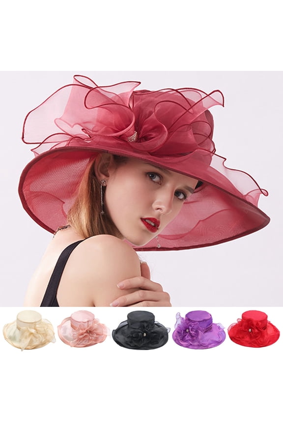 Women's Foldable Wide Brim Organza Church Fascinator Bridal Tea Party Wedding Hat