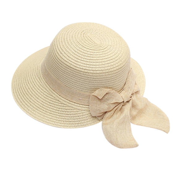 Women's Foldable Wide Brim Straw Fisherman Hat, UPF Sun Protection Bucket Hat for Beach, Summer Travel, and Casual Outings, Portable and Lightweight Design Beige
