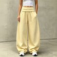 thumbnail image 1 of Women's Foldover Waist Sweatpants Loose Fit Casual Bottoms Solid Color Drawstring Wide Leg Trousers With Side Pockets, 1 of 6