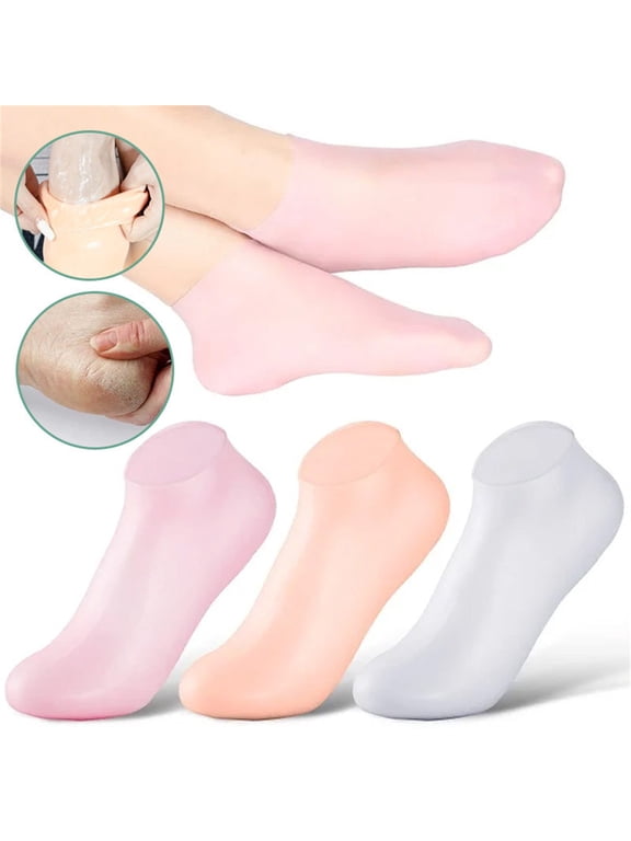 Women's Foot Spa Pedicure Silicone Socks, Cracked Feet Foot Moisturizer Gel Socks, Overnight Treatment and Softening Socks, 1 Pair Foot Care Set-Beige