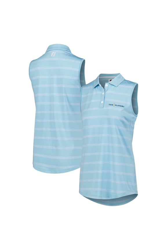 Women's FootJoy Blue THE PLAYERS Space Dye Stripe Sleeveless Polo
