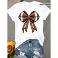 thumbnail image 1 of Women's Football Coquette Bow Graphic T‑Shirt Cute Game Day Short Sleeve Fall Casual Tee Top, 1 of 6