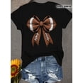 thumbnail image 1 of Women's Football Coquette Bow Graphic T‑Shirt Cute Game Day Short Sleeve Fall Casual Tee Top, 1 of 6