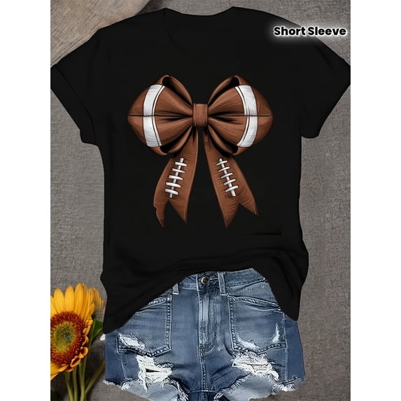 Women's Football Coquette Bow Graphic T‑Shirt Cute Game Day Short Sleeve Fall Casual Tee Top