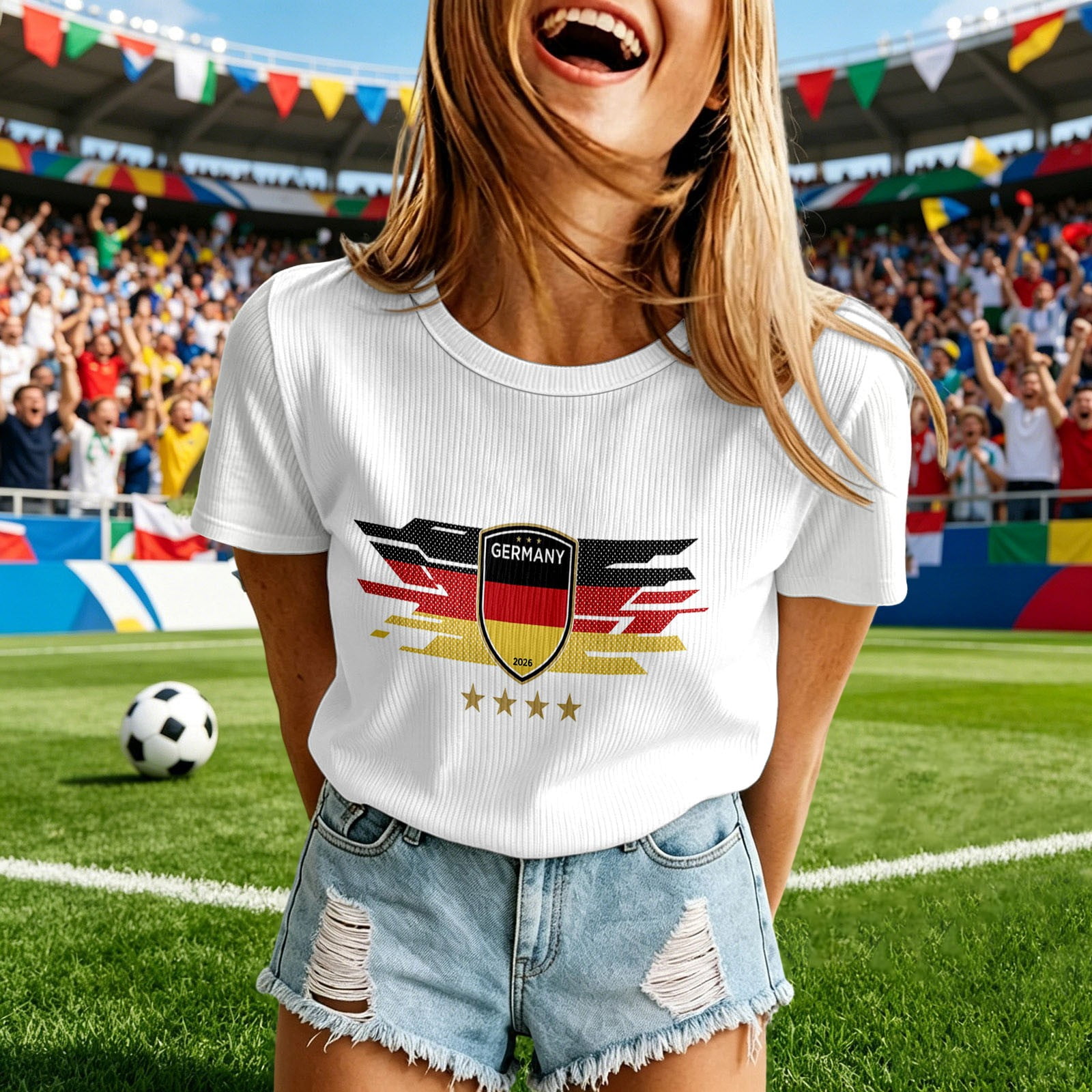 Women's Football Jersey Shirts Germany Crewneck Short Sleeve Women's Graphic Print T Shirt Casual Summer Tee Tops XL