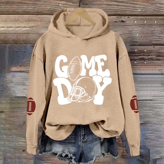 Women's Football Long Sleeve Hoodies Crew Neck Rugby Graphic Printed Hooded Sweatshirt Loose Fit Tops Fall Y2K Pullover Shirt