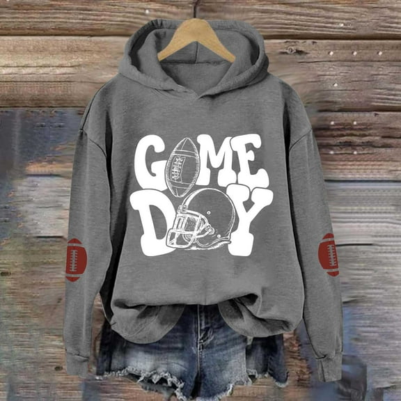 Women's Football Long Sleeve Hoodies Crew Neck Rugby Graphic Printed Hooded Sweatshirt Loose Fit Tops Fall Y2K Pullover Shirt