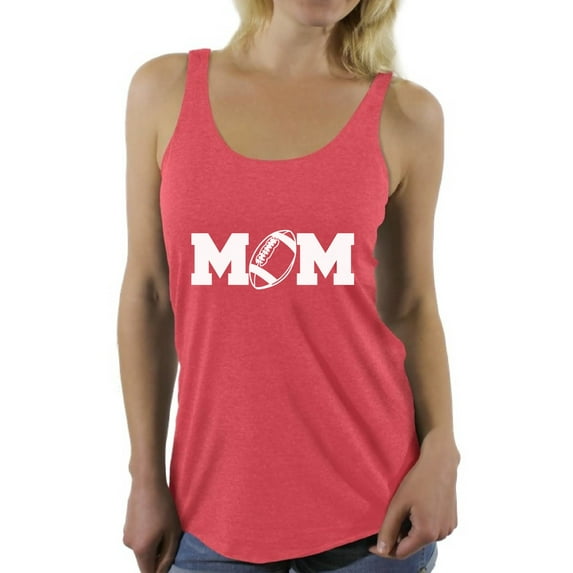 Women's Football Mom Graphic Racerback Tank Tops White Mother's Day Gift Sports Mom