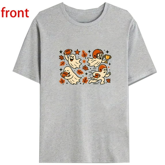 Women's Football Trophy Graphic Tee T Shirt Top for Halloween Short Sleeve Round Neck Gray S-3XL