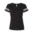 thumbnail image 1 of Women's Football V-Neck Fine Jersey Tee Color Black Solid/ White Small Size, 1 of 5