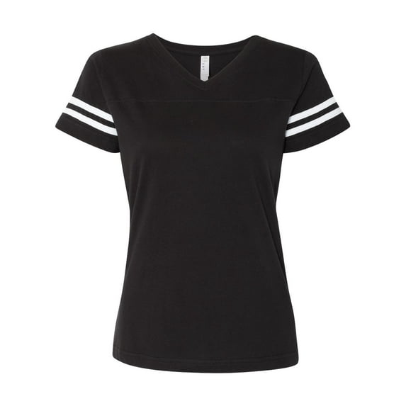 Women's Football V-Neck Fine Jersey Tee Color Black Solid/ White Small Size