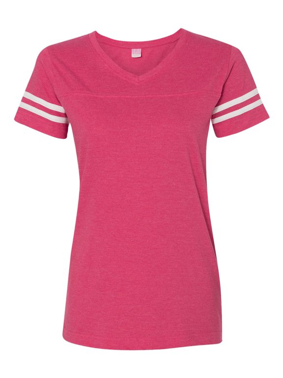 Women's Football V-Neck Fine Jersey Tee Color Vintage Hot Pink/ White Large Size