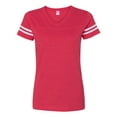 thumbnail image 1 of Women's Football V-Neck Fine Jersey Tee Color Vintage Red/ White 2X-Large Size, 1 of 4