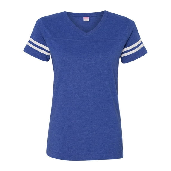 Women's Football V-Neck Fine Jersey Tee Color Vintage Royal/ White Medium Size