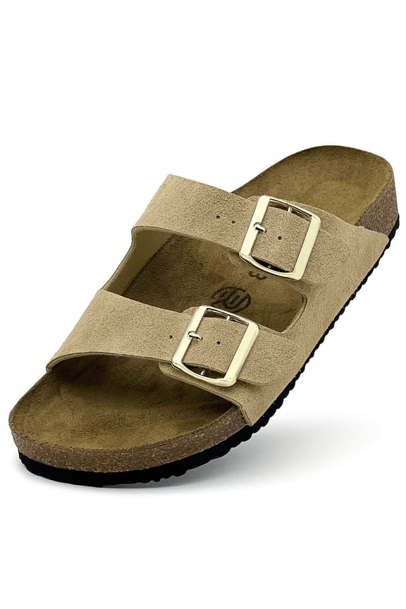 Women's Footbed Sandals Mens Suede Clogs Leather Mules Slip On Slides Sandal with Comfortable Double Adjustable Buckle, Arch Support Summer, Sandal