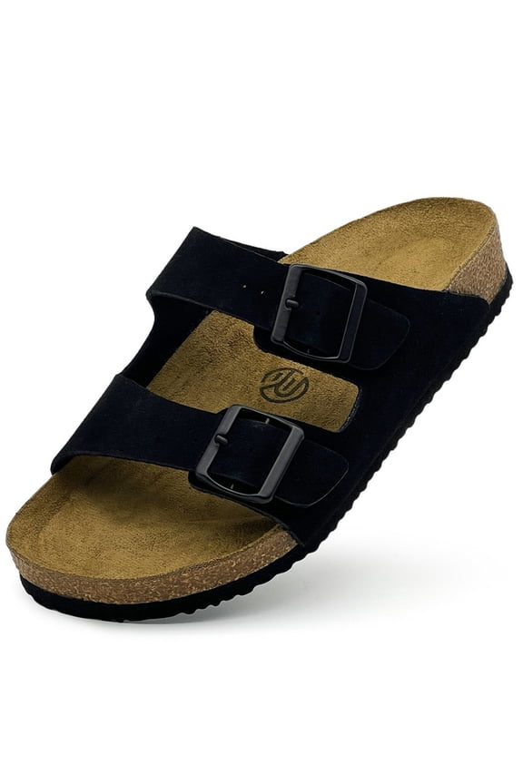 Women's Footbed Sandals Mens Suede Clogs Leather Mules Slip On Slides Sandal with Comfortable Double Adjustable Buckle, Arch Support Summer, Sandal