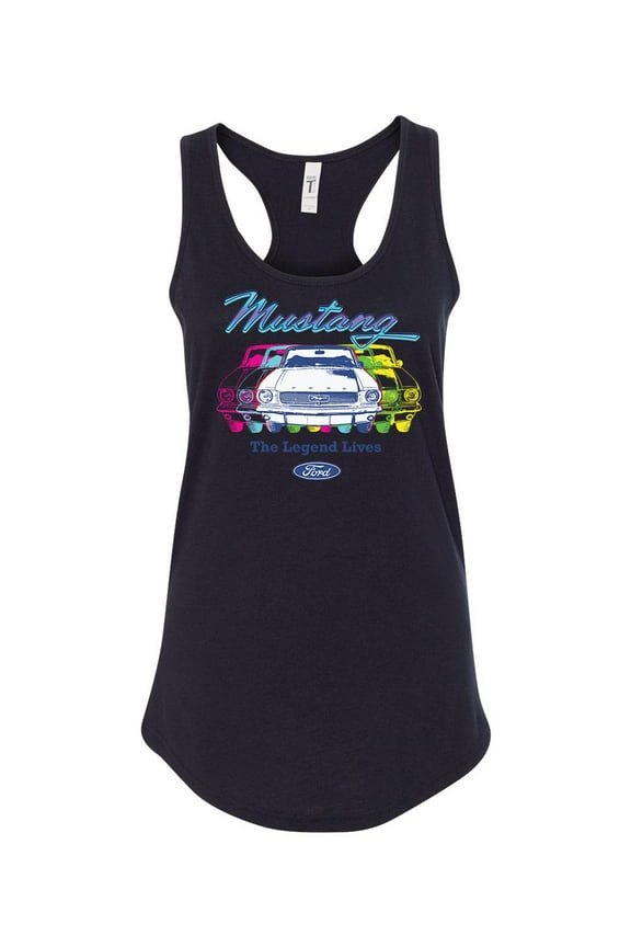 Women's Ford Mustang The Legend Lives Retro Vintage Racerback Tank Top-Black-small