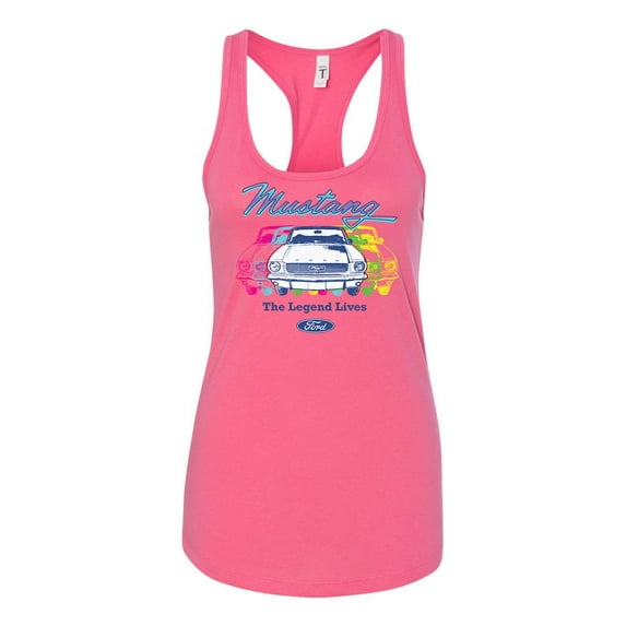 Women's Ford Mustang The Legend Lives Retro Vintage Racerback Tank Top-Hot Pink-xs