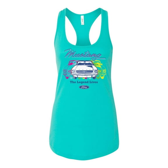 Women's Ford Mustang The Legend Lives Retro Vintage Racerback Tank Top-Tahiti Blue-large