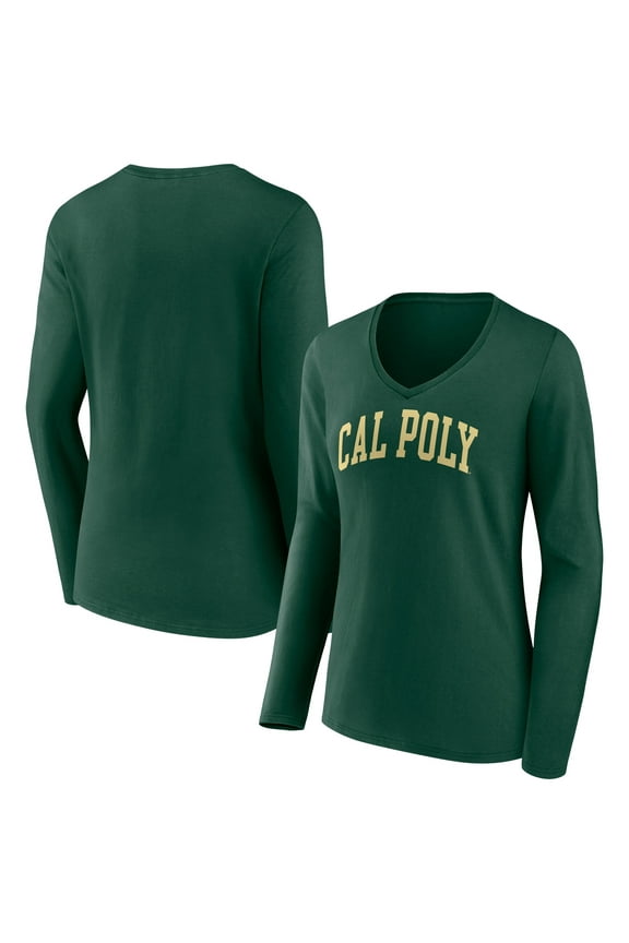 Women's Forest Green Cal Poly Mustangs Basic Arch Long Sleeve V-Neck T-Shirt
