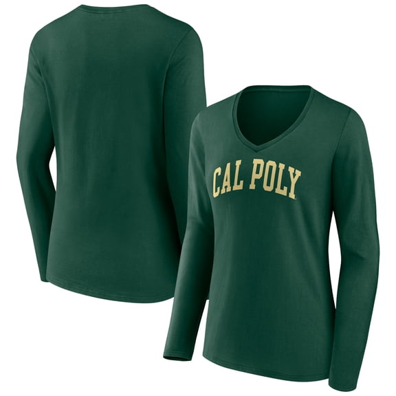 Women's Forest Green Cal Poly Mustangs Basic Arch Long Sleeve V-Neck T-Shirt