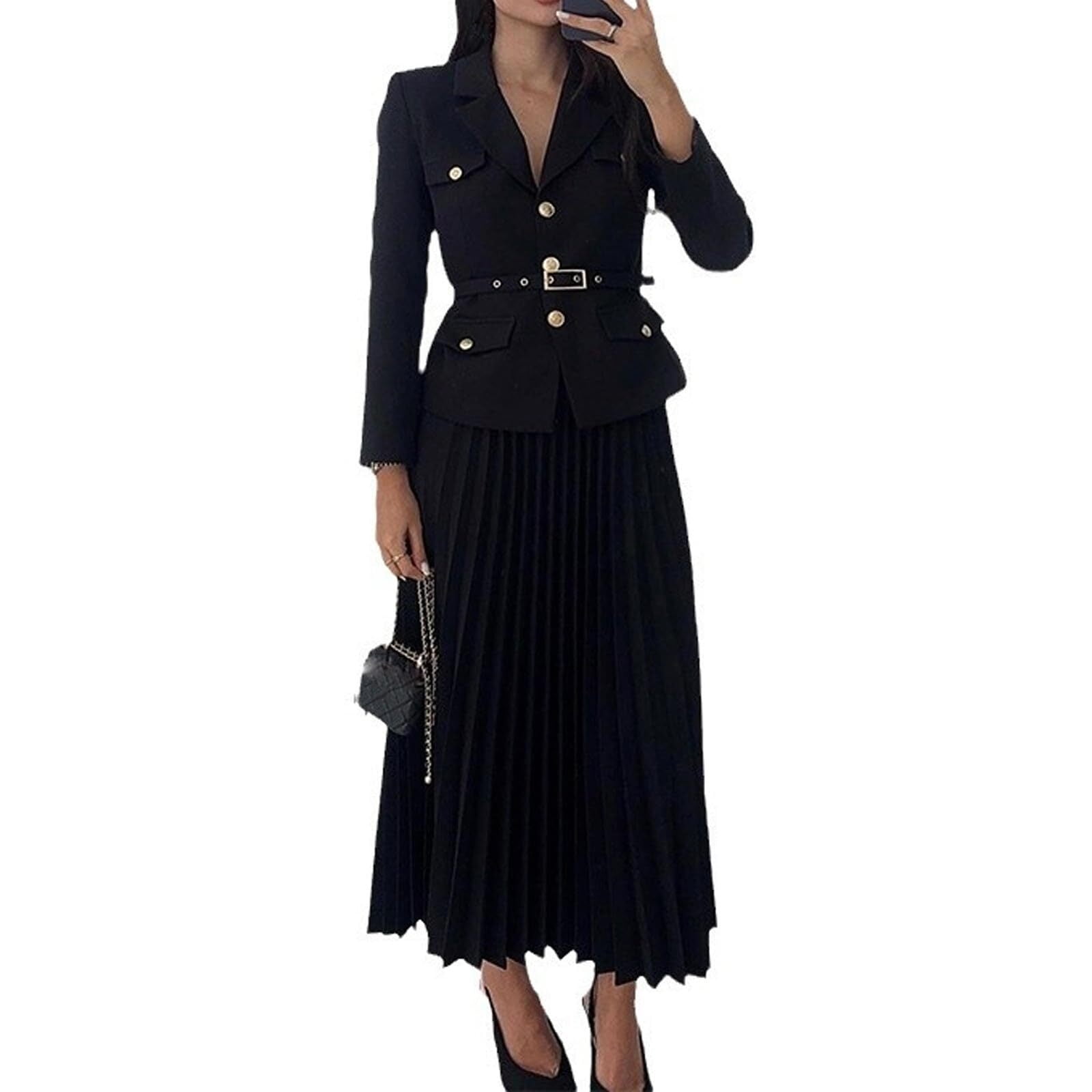 Women's Formal 2 Piece Skirt Suits Lapel Blazer and Pleated Maxi Skirt 2  Piece Set with Matching Belt Elegant Business Office Wedding Guests Skirt  Suits - Walmart.com, image size:1600x1600