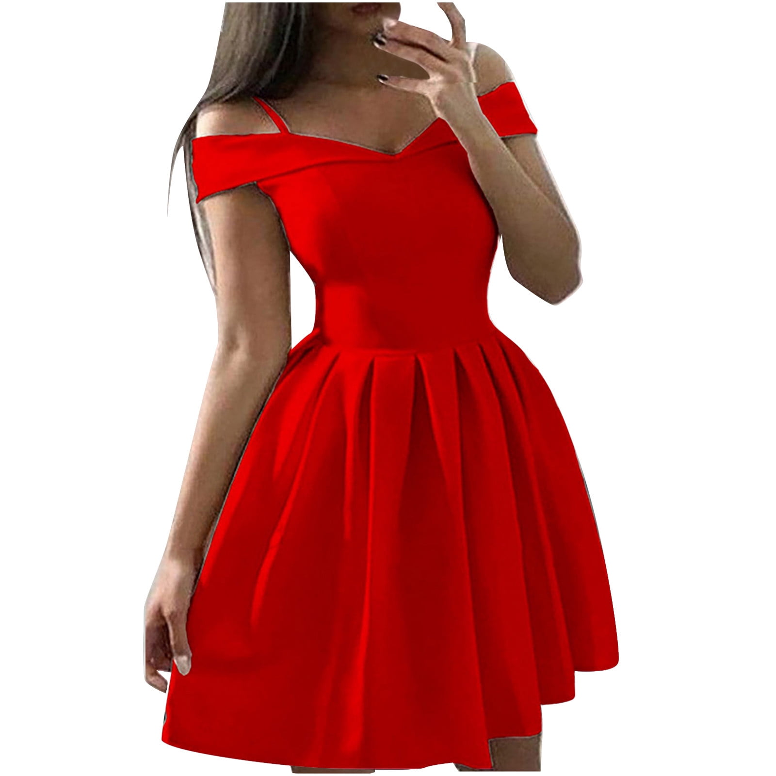 Fancy Red Flowy Adjustable Shoulder Sleeveless Dress – Country