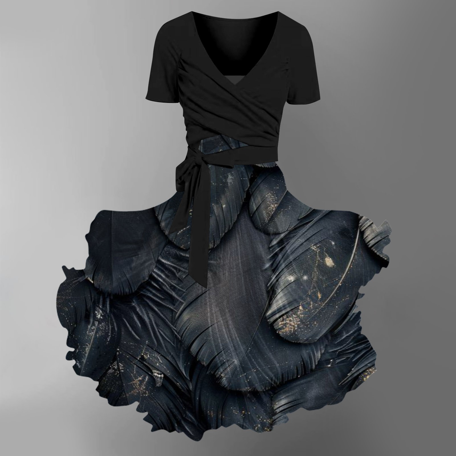 Women's Formal Dresses Summer V Neck Short Sleeved Printed Long Dress