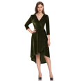 thumbnail image 1 of Women's Formal Velvet Cocktail Dress, V-neck, Long Sleeves For Parties, Army Green, 1 of 3