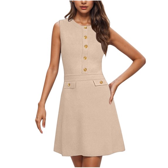Women's Formal Work Mini Dress Casual 2025 Summer Sleeveless Elegant Button Bussiness Office Outfits