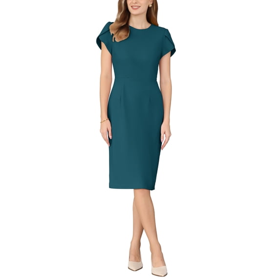 INSPIRE CHIC Women's Formal Work Pencil Dress Petal Sleeve 2025 Spring Trendy Knee Length Sheath Dresses XL Lake Green