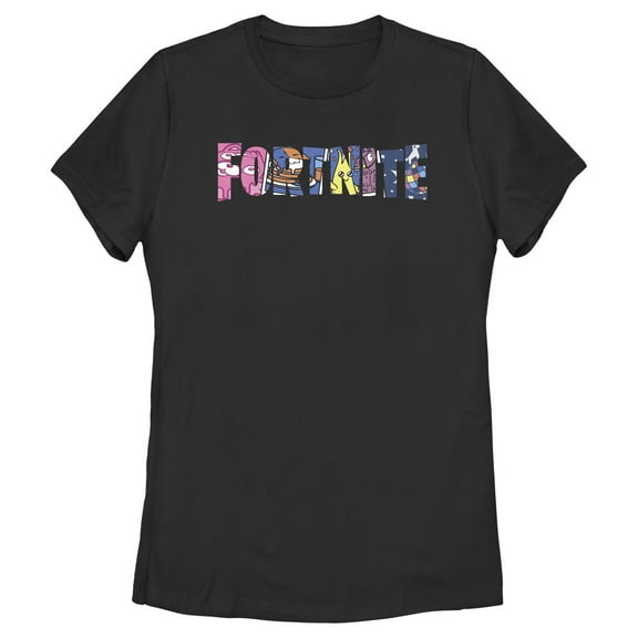 Women's Fortnite Classic Logo Character Fill Graphic Tee Black Small
