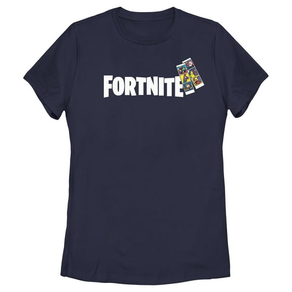 Women's Fortnite Classic Logo Photo Strip  Graphic Tee Navy Blue Medium