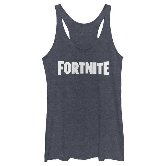 Women's Fortnite Classic White Logo Racerback Tank Top Navy Blue Heather X Large