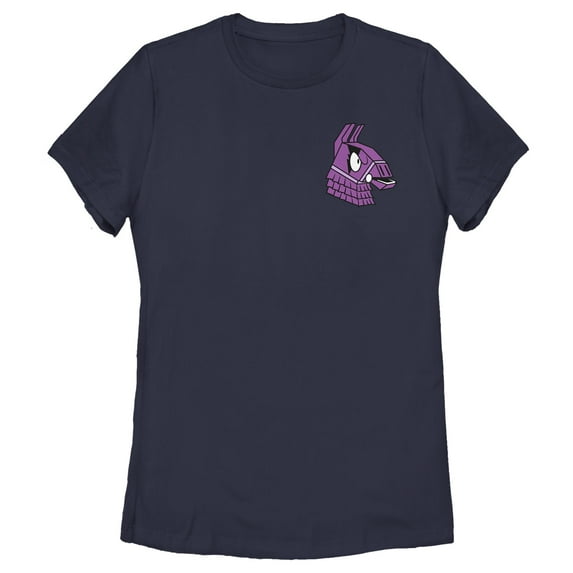 Women's Fortnite Llama Pinatas Pocket Logo Graphic Tee Navy Blue Small
