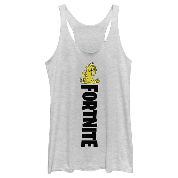 Women's Fortnite Peely Peace Sign Vertical Logo Racerback Tank Top White Heather 2X Large
